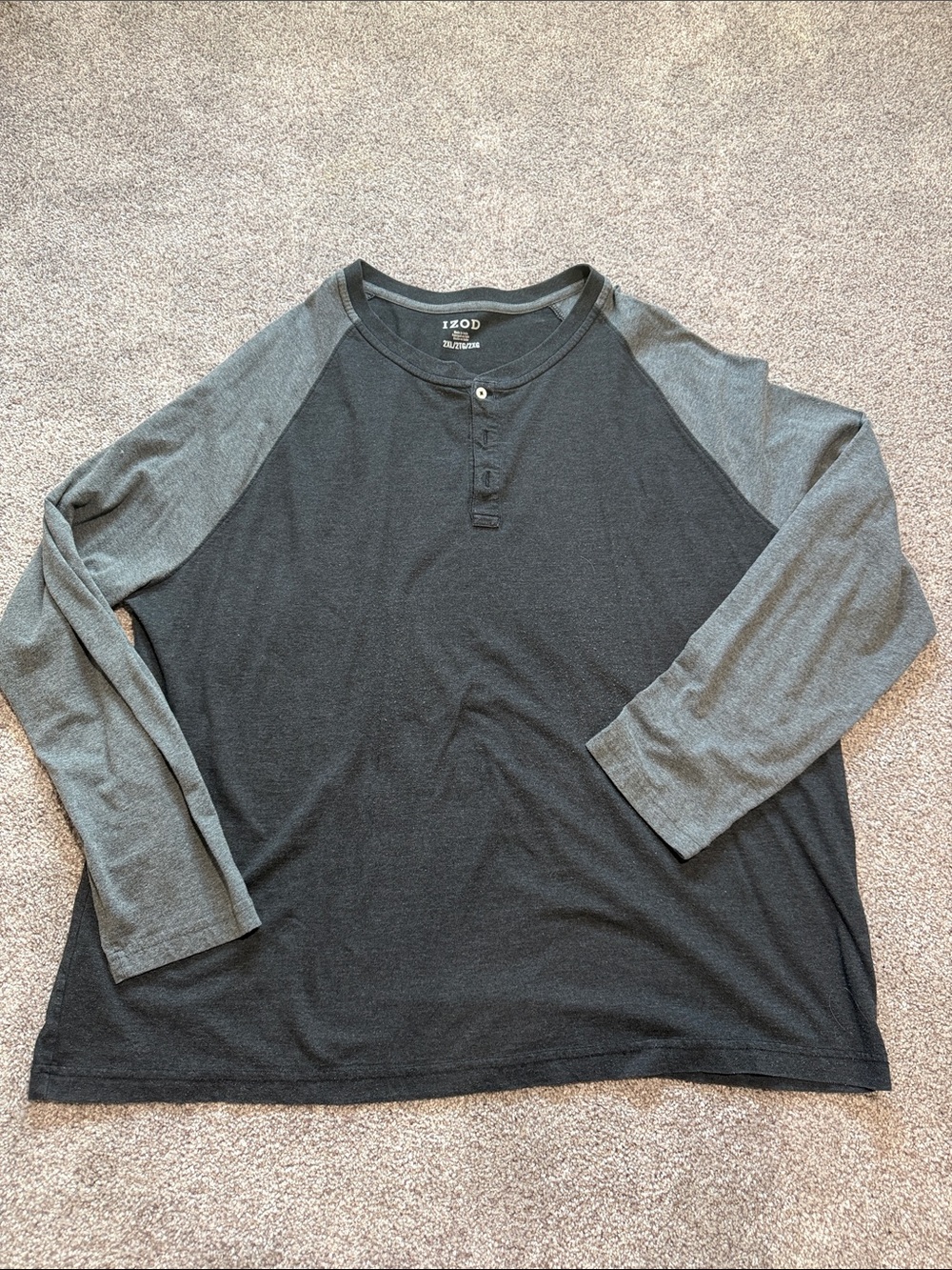 Izod Black Body with Gray Raglan Sleeve Henley Long-Sleeve Shirt